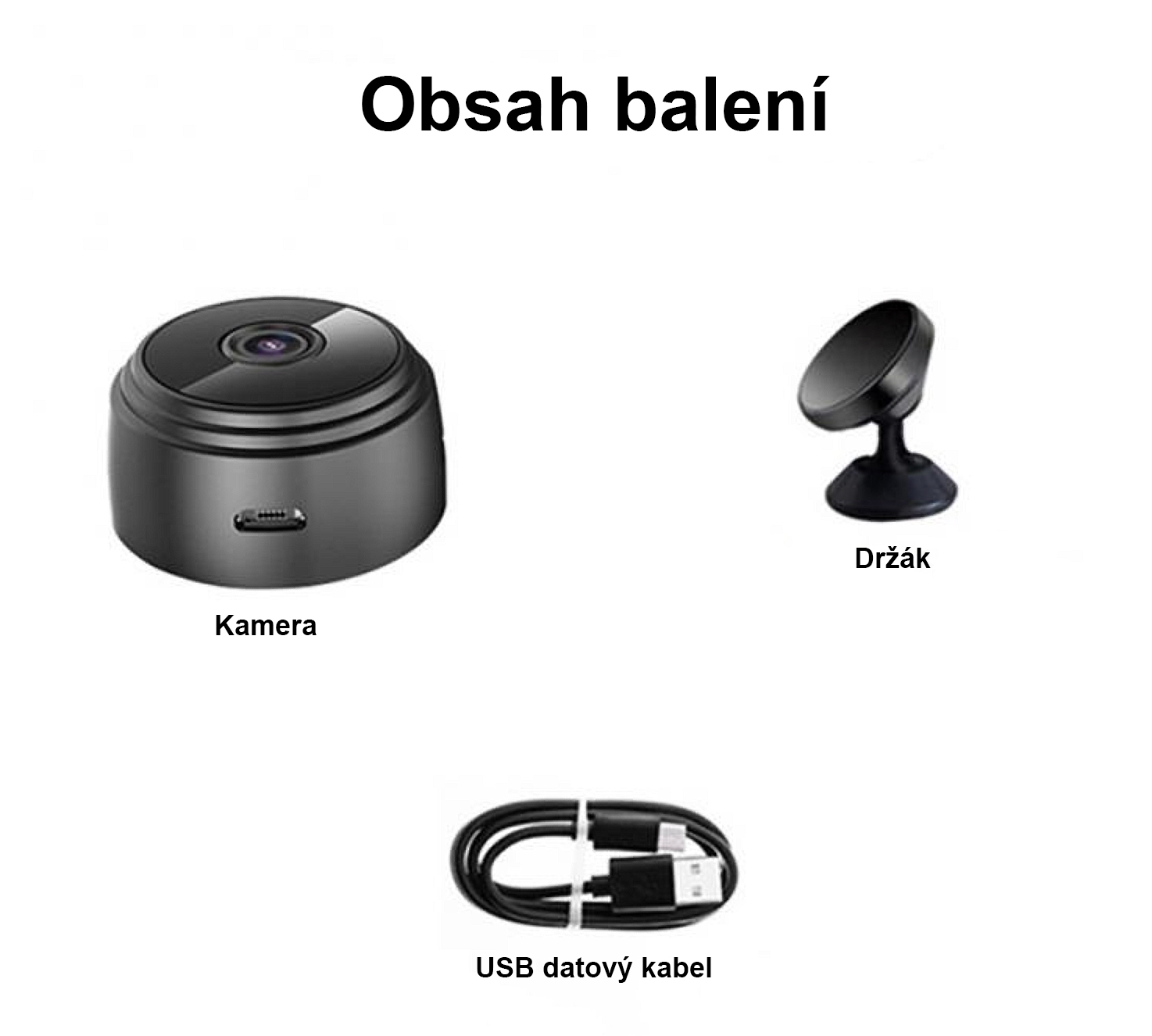 Mini Wi-Fi monitorovací kamera A9 obsah balení